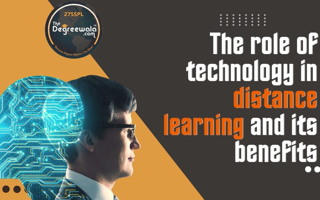 Image of an AI and a human standing back to back, representing the role of technology in distance learning.